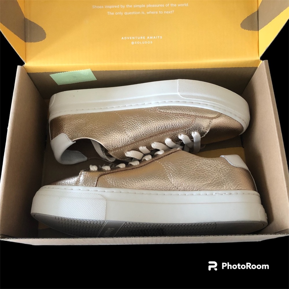 NEW SOLUDOS Ibiza Platform Rose Metallic Sneakers - Picture 14 of 16